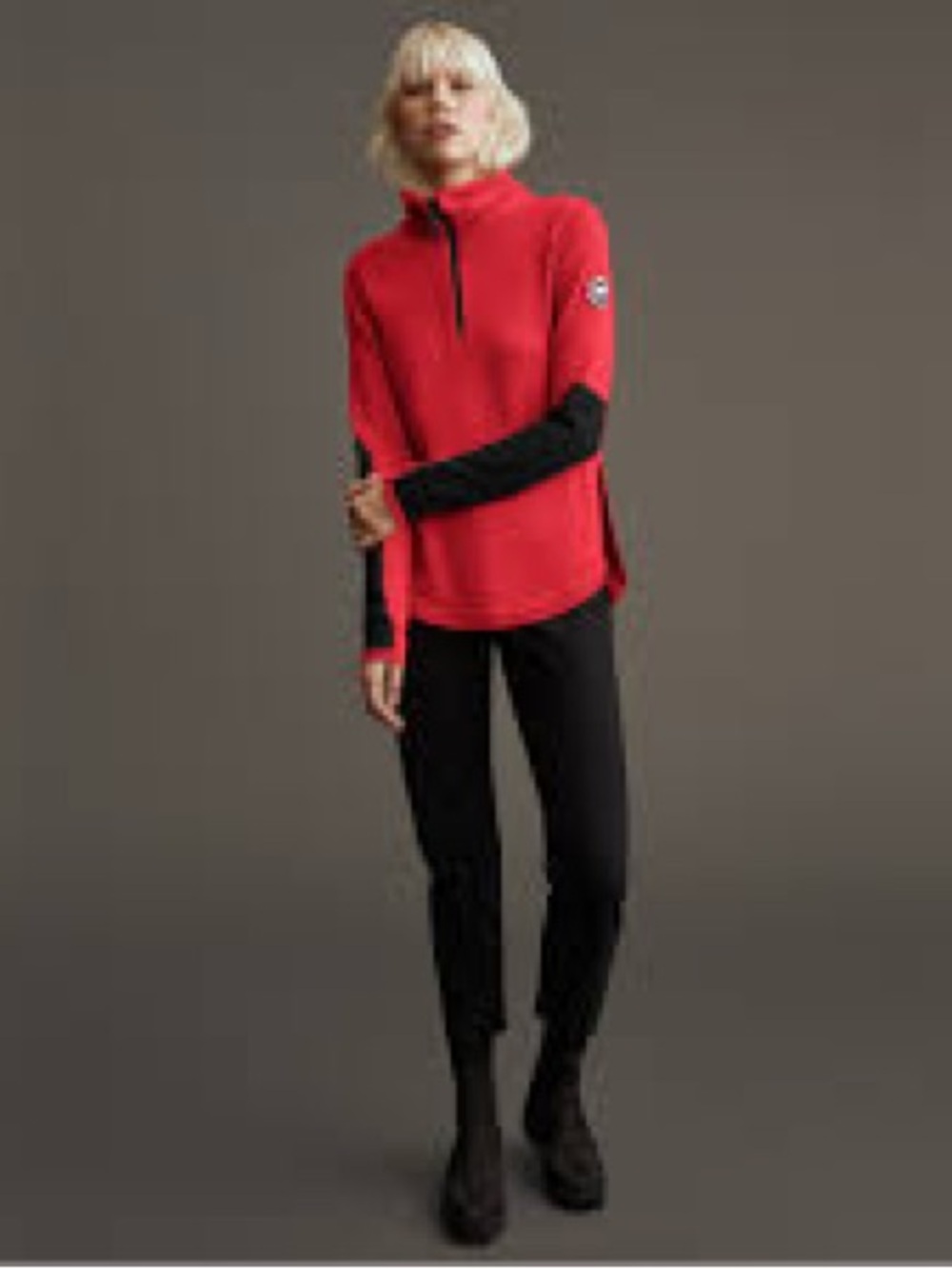 Canada Goose Red Wool Made in Italy Funnel Neck Knit Fairhaven 1/4 Zip